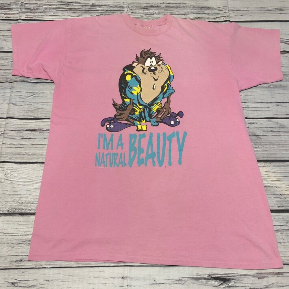 Vintage Looney Tunes Taz Natural Beauty 1995 One Size Pink T Shirt 90’s Vtg